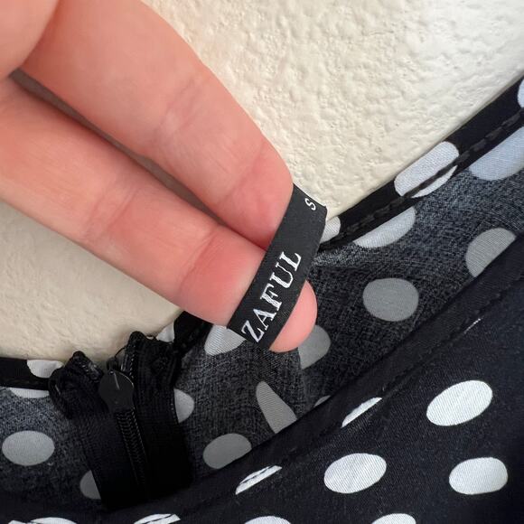 Zaful Black Polka Dot Maxi Slip Dress Small - Picture 4 of 11